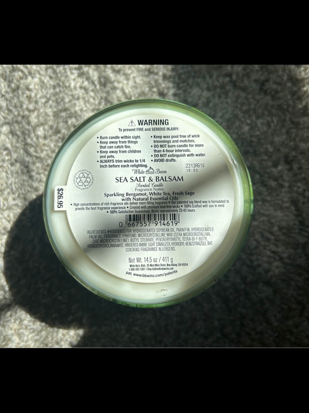 White Barn Sea Salt & Balsam 3-Wick Candle - Green - Picture 3 of 3